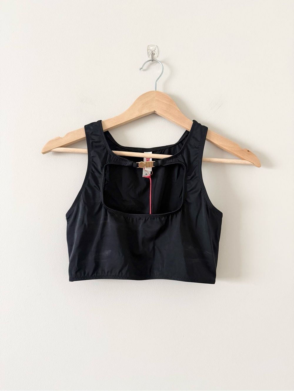 Solid & Striped Black Athletic Crop Tank Top with Front Clasp Size S